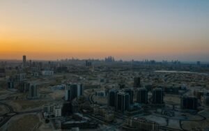 Dubai city development showing new and completed residential towers