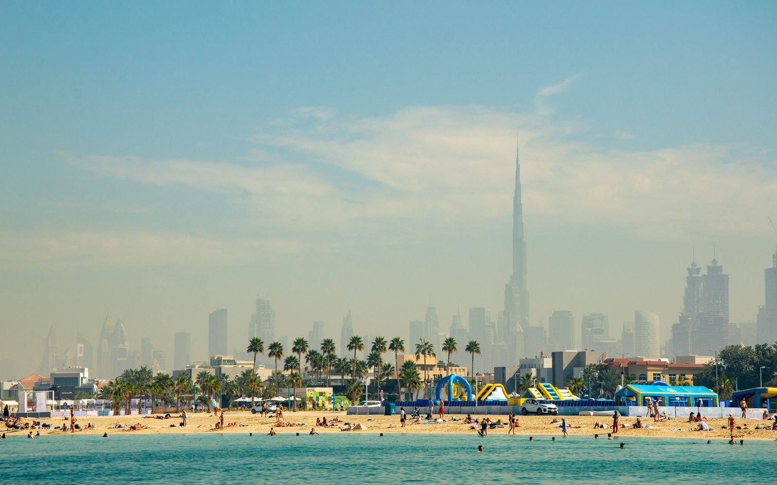 Modern Dubai waterfront towers viewed across the water